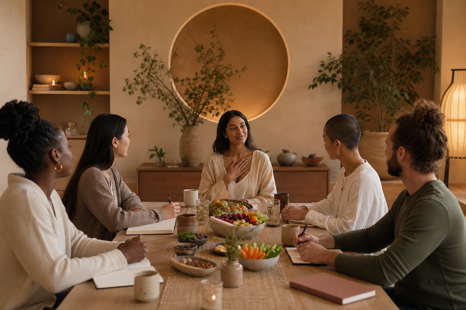 Mindful eating workshop with participants at a shared table